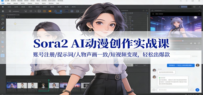 Sora2 AI动漫创作实战课：账号注册/提示词/人物声画一致/短视频变现，轻松出爆款-云创网