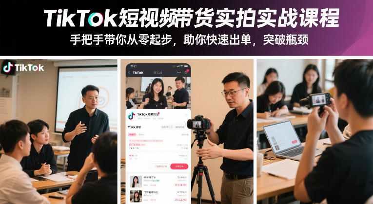 TikTok短视频带货实拍实战课程，手把手带你从零起步，助你快速出单，突破瓶颈-云创网