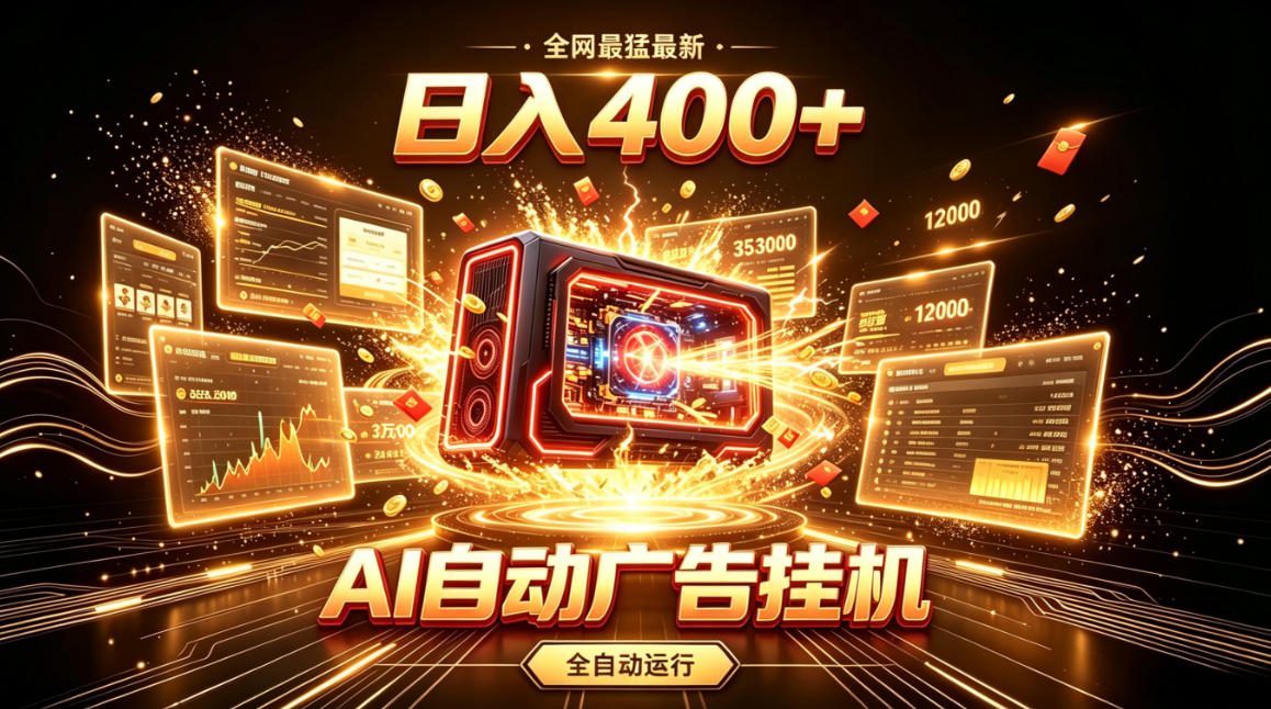 全网最猛最新的AI自动广告挂G，狠收益日入400+，真正做到躺賺式变现【揭秘】-云创网