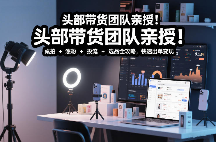 头部带货团队亲授！专业短视频实拍带货课：桌拍+涨粉+投流+选品全攻略，快速出单变现，月入2w+-云创网
