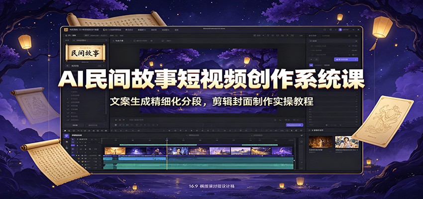 AI民间故事短视频创作系统课：文案生成精细化分段，剪辑封面制作实操教程-云创网