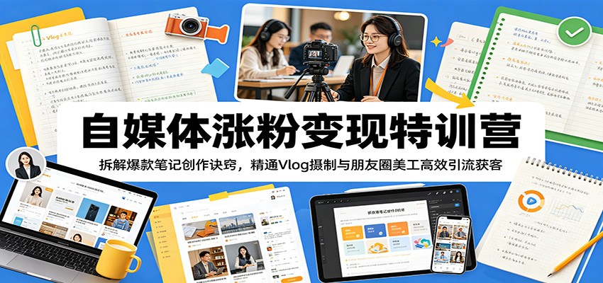 自媒体涨粉变现特训营：拆解爆款笔记创作诀窍，精通Vlog摄制与朋友圈美工高效引流获客-云创网