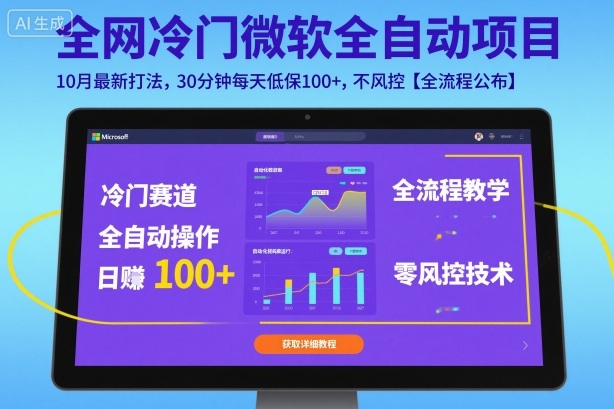 全网冷门微软全自动挂G项目，10月最新打法，30分钟每天低保100+，不风控【全流程公布】【揭秘】-云创网