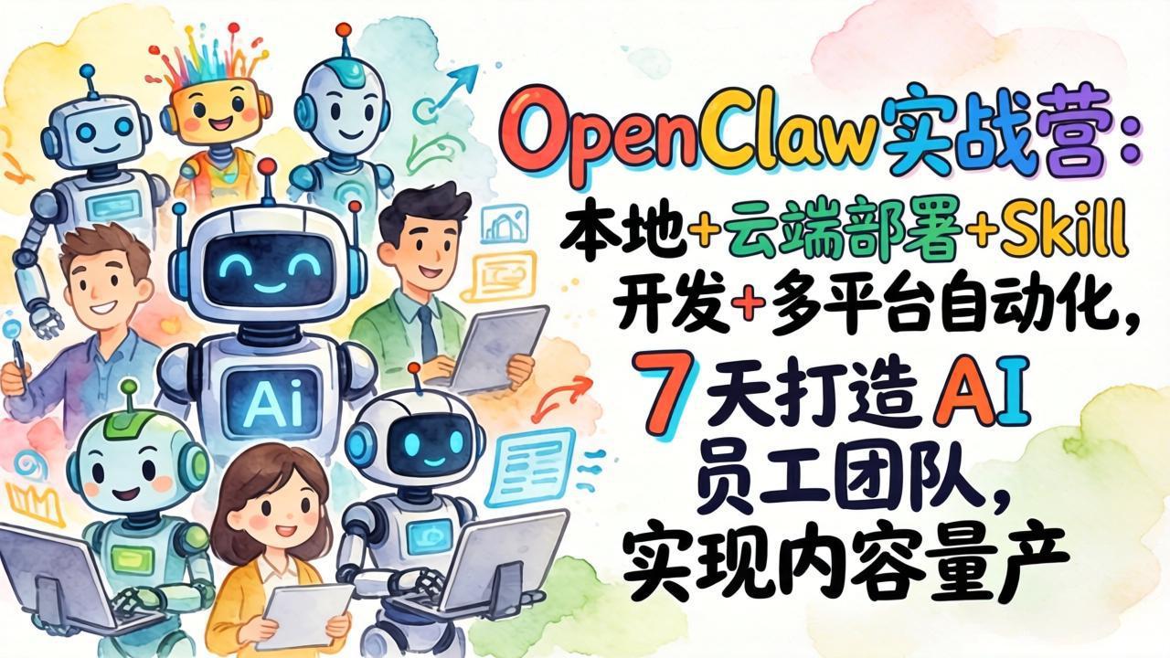 OpenClaw实战营：本地+云端部署+Skill开发+多平台自动化，7 天打造 AI 员工团队，实现内容量产-云创网