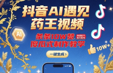 抖音AI遇见药王视频，条条10W赞，快速起千粉万粉号，傻瓜式制作教学-云创网