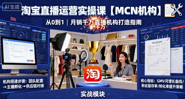 淘宝直播运营实操课【MCN机构】，从0到1做一家月销千W的直播机构-云创网
