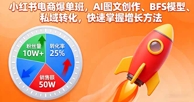 小红书电商爆单班，AI图文创作、BFS模型、私域转化，快速掌握增长方法-云创网