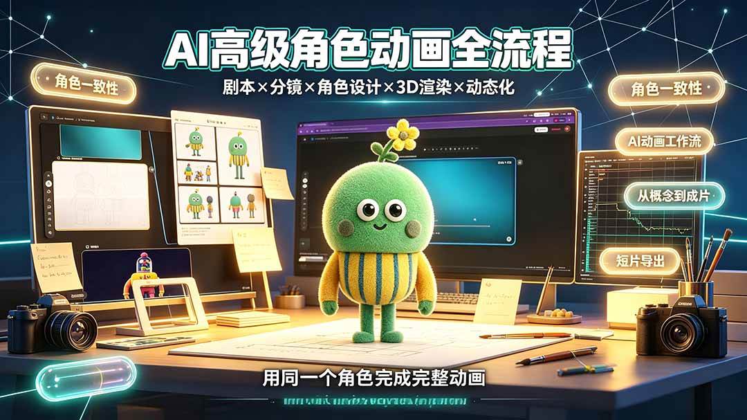 （19304期）AI高级角色动画全流程：剧本×分镜×角色设计×3D渲染×动态化，从概念到成片一站式教学-云创网