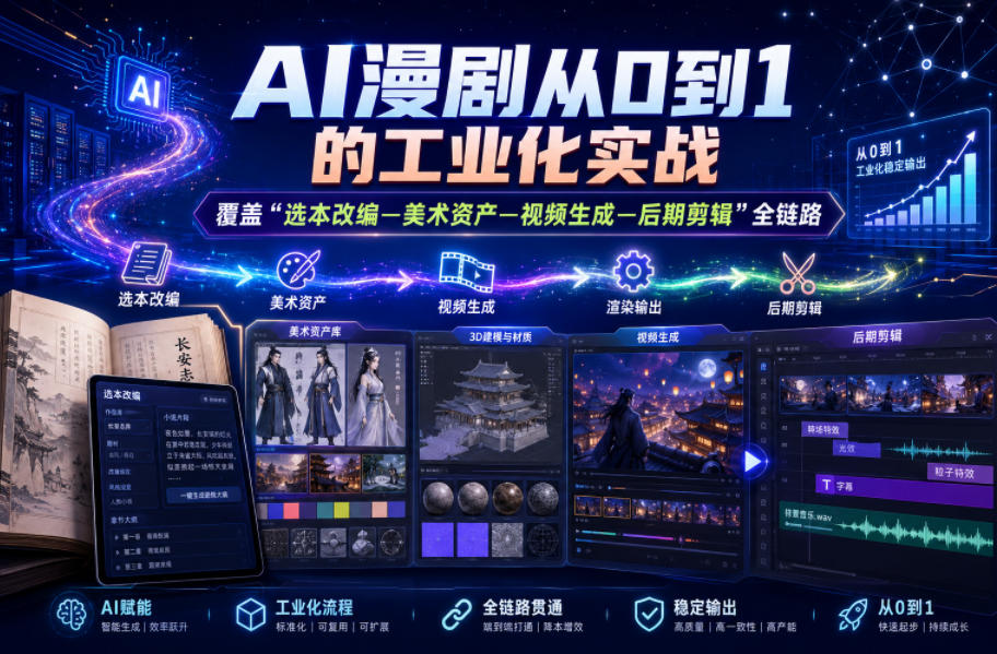 AI漫剧从0到1的工业化实战，覆盖“选本改编—美术资产—视频生成—后期剪辑”全链路（更新6月）-云创网