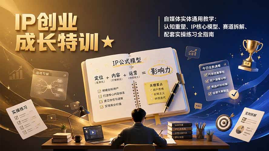 （19567期）IP创业成长特训★自媒体实体通用教学：认知重塑、IP核心模型、赛道拆解、配套实操练习全指南-云创网
