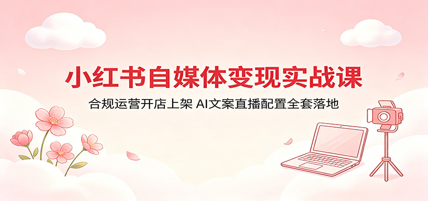 小红书自媒体变现实战课：合规运营开店上架，AI文案直播配置全套落地-云创网