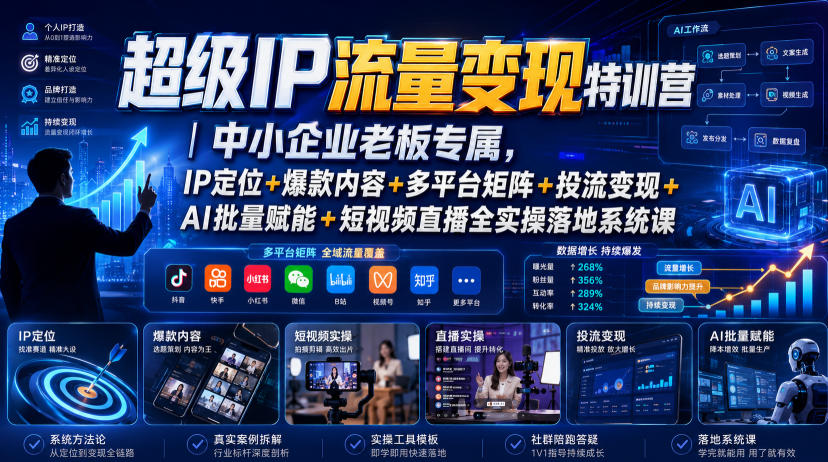 超级IP流量变现特训营｜中小企业老板专属，IP定位+爆款内容+多平台矩阵+投流变现+AI批量赋能+短视频直播全实操落地系统课-云创网