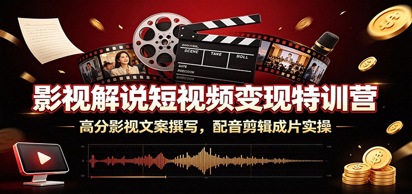 影视解说短视频变现特训营：高分影视文案撰写，配音剪辑成片实操-云创网