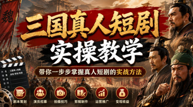 三国真人短剧实操教学，带你一步步掌握真人短剧的实战方法-云创网