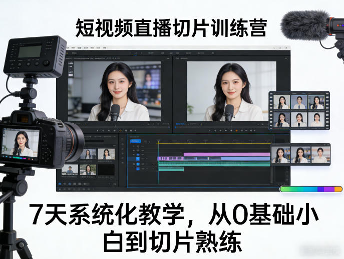 短视频直播切片训练营，7天系统化教学，从0基础小白到切片熟练-云创网