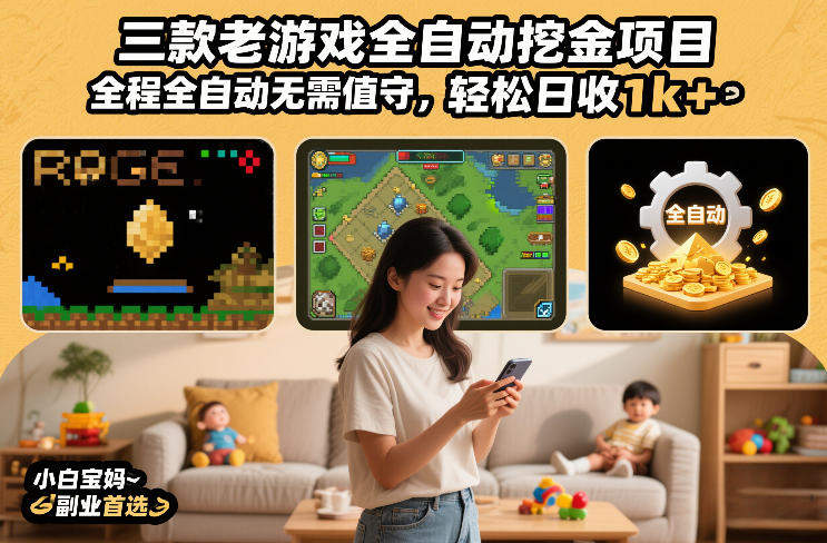 三款老游戏全自动挖金项目，全程全自动无需值守，轻松日收1k+，小白宝妈副业首选【揭秘】-云创网