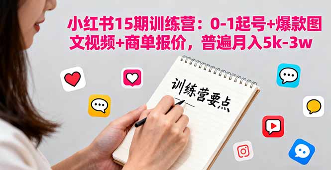 小红书15期训练营：0-1起号+爆款图文视频+商单报价，普遍月入5k-3w-云创网
