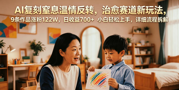 AI复刻窒息温情反转，治愈赛道新玩法，9条作品涨粉122W，日收益700+ 小白轻松上手，详细流程拆解-云创网