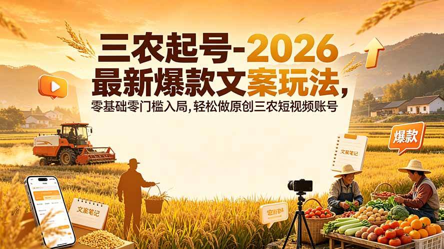 （19537期）三农起号-2026 最新爆款文案玩法，零基础零门槛入局，轻松做原创三农短视频账号-云创网