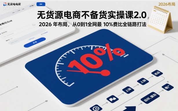 无货源电商不备货实操课2.0，2026年布局，从0到1全网最低10%费比全链路打法【更新26年7月22日】-云创网