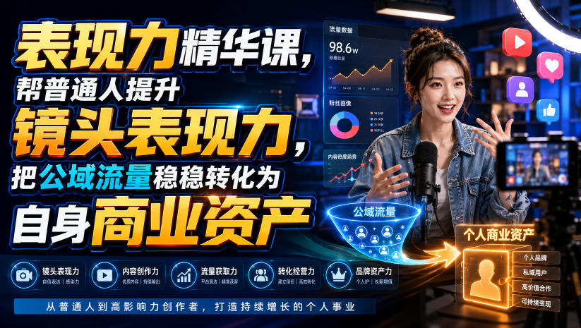 表现力精华课，帮普通人提升镜头表现力，把公域流量稳稳转化为自身商业资产-云创网