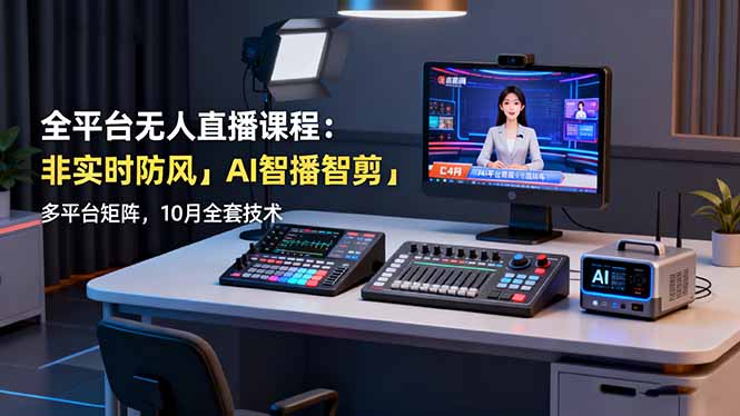 全平台无人直播课程：非实时防风＋AI智播智剪＋多平台矩阵，10月全套技术-云创网