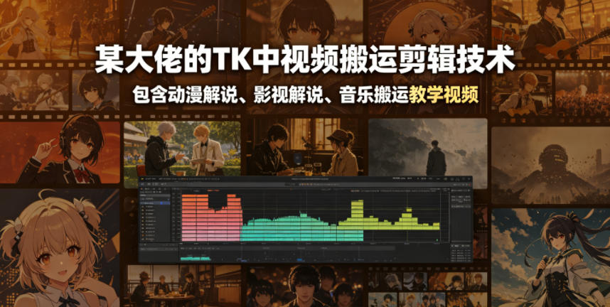 某大佬的TK中视频搬运剪辑技术，包含动漫解说、影视解说、音乐搬运教学视频-云创网