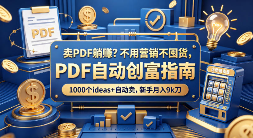 卖PDF躺賺？不用营销不囤货，PDF自动创富指南，1000个ideas+自动卖，新手月入9k刀【原创双语字幕】-云创网