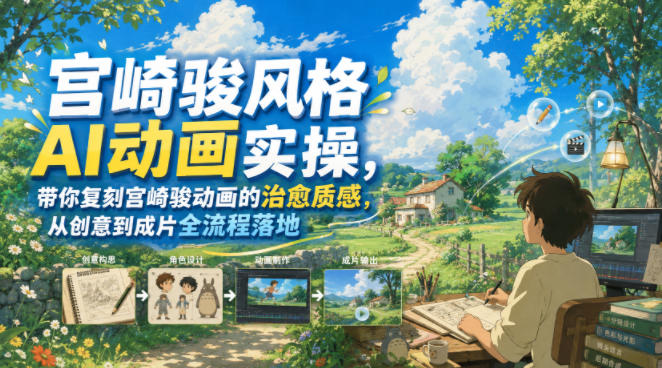 宫崎骏风格AI动画实操，带你复刻宫崎骏动画的治愈质感，从创意到成片全流程落地-云创网
