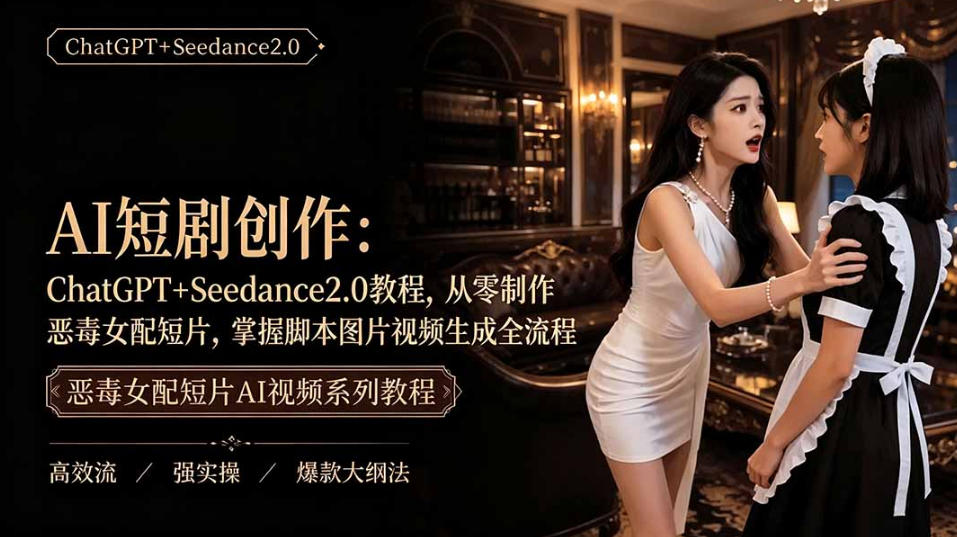 AI短剧从零创作实战课｜ChatGPT脚本撰写+Seedance2.0视频生成，恶毒女配短剧全流程教程-云创网
