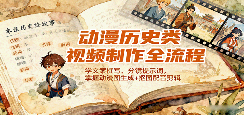 动漫历史类视频制作全流程，学文案撰写、分镜提示词，掌握动漫图生成+抠图配音剪辑-云创网