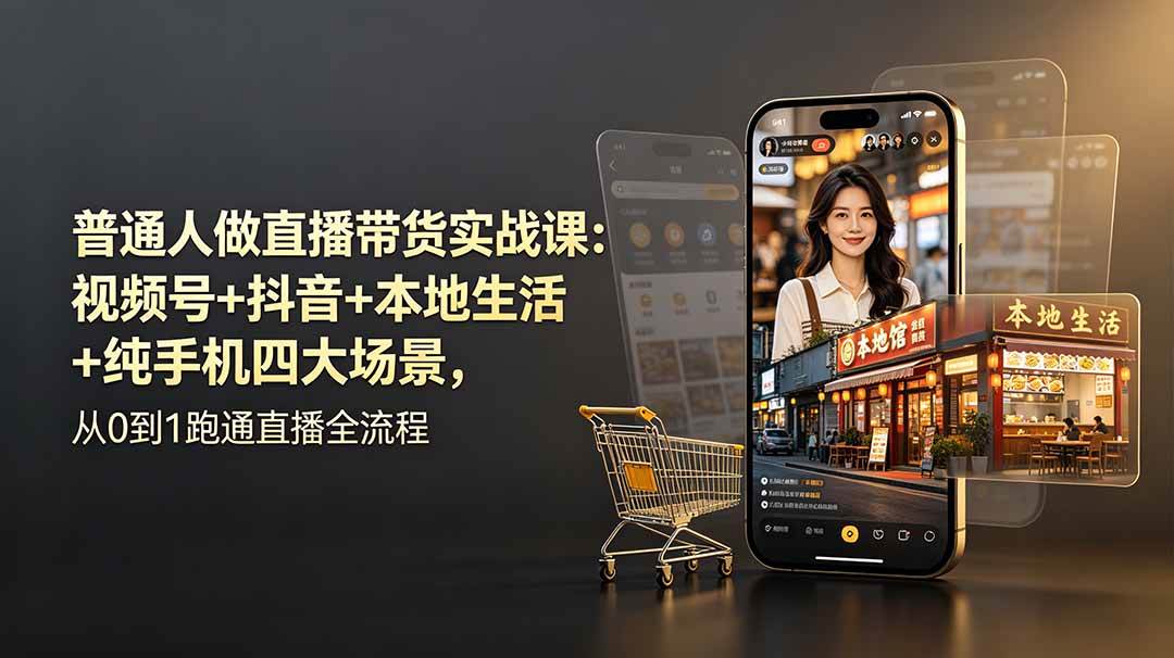 （19111期）普通人做直播带货实战课：视频号+抖音+本地生活+纯手机四大场景，从0到1跑通直播全流程-云创网