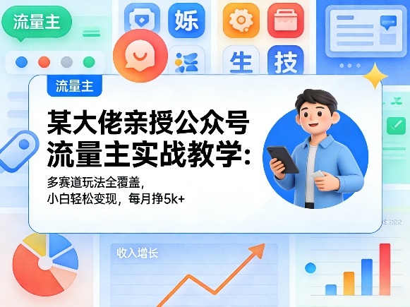 某大佬亲授公众号流量主实战教学：多赛道玩法全覆盖，小白轻松变现，每月多挣5k+-云创网