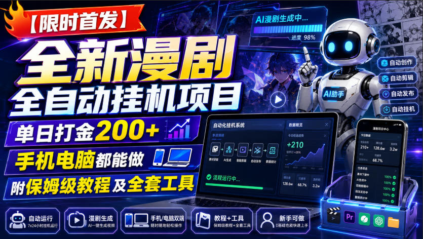 【限时首发】全新漫剧全自动挂G项目，单日打金200+，手机电脑都能做，附保姆级教程及全套工具【揭秘】-云创网