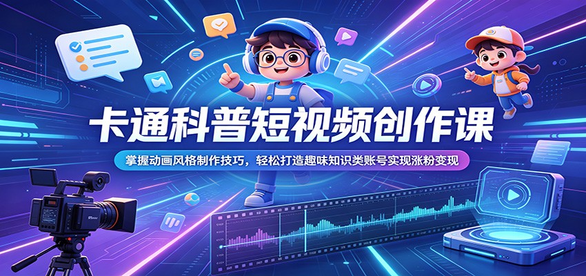 卡通科普短视频创作课：掌握动画风格制作技巧，轻松打造趣味知识类账号实现涨粉变现-云创网