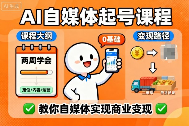 AI自媒体起号课程，0基础小白两周学会，教你自媒体实现商业变现-云创网
