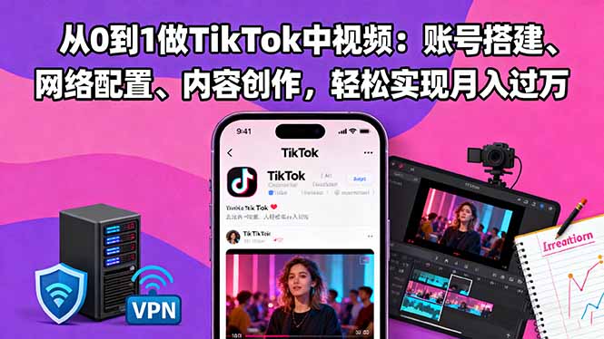 从0到1做TikTok中视频：账号搭建、网络配置、内容创作，轻松实现月入过万-云创网