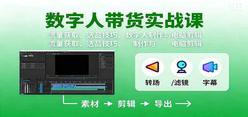 数字人变现实战课：流量获取、选品技巧、数字人制作与电脑剪辑-云创网