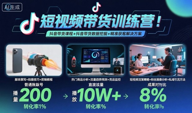 短视频带货训练营，抖音带货课程+抖音带货数据挖掘+精准获客解决方案-云创网