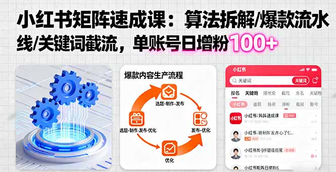 小红书矩阵起号速成课：算法拆解/爆款流水线/关键词截流 单账号日增粉100+-云创网