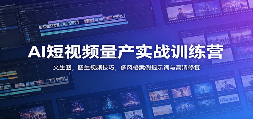 AI短视频量产实战训练营：文生图，图生视频技巧，多风格案例提示词与高清修复-云创网