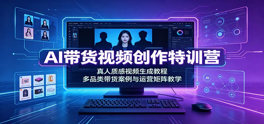 AI带货视频创作特训营：真人质感视频生成教程，多品类带货案例与运营矩阵教学-云创网