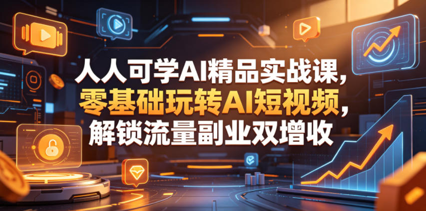 人人可学AI精品实战课，零基础玩转AI短视频，解锁流量副业双增收-云创网