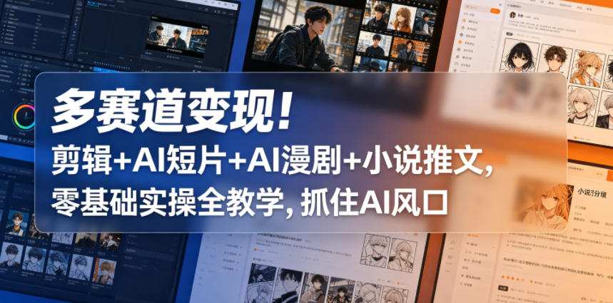 多赛道变现！剪辑+AI短片+AI漫剧+小说推文，零基础实操全教学，抓住AI风口-云创网