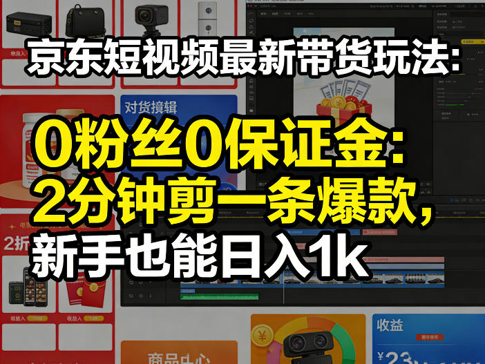 京东短视频最新带货玩法，0粉丝0保证金，2分钟剪一条爆款，新手也能日入1k+【揭秘】-云创网