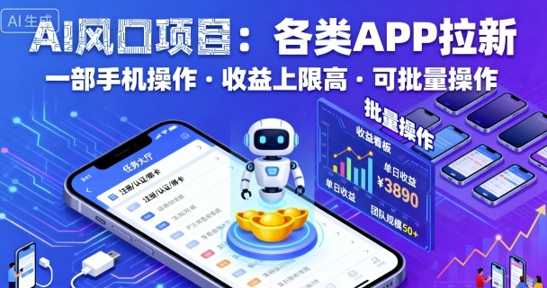 AI风口项目，各类APP拉新，一部手机就可以操作，收益上限高，可批量操作-云创网