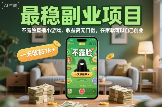 最稳副业项目，不露脸直播小游戏，收益高无门槛，一天收益1k+，在家就可以自己创业【揭秘】-云创网