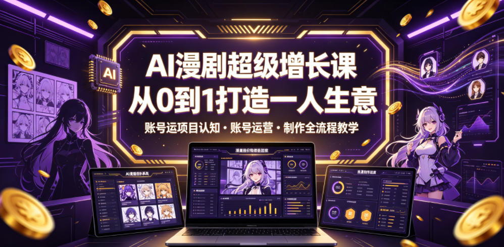 AI漫剧超级增长课，从0到1打造一人生意，项目认知・账号运营・制作全流程教学-云创网