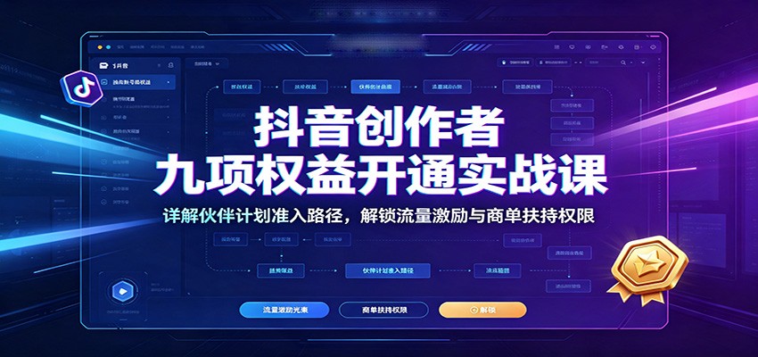 抖音创作者九项权益开通实战课：详解伙伴计划准入路径，解锁流量激励与商单扶持权限-云创网
