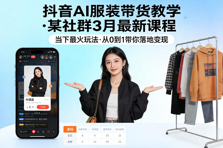 抖音AI服装带货教学，某社群3月最新课程，当下最火玩法，从0到1带你落地变现-云创网